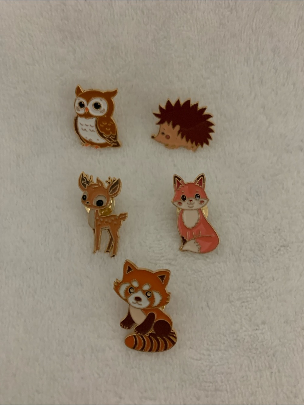 Cute Woodland Animals Enamel Pins - Brown, Pink, Tan